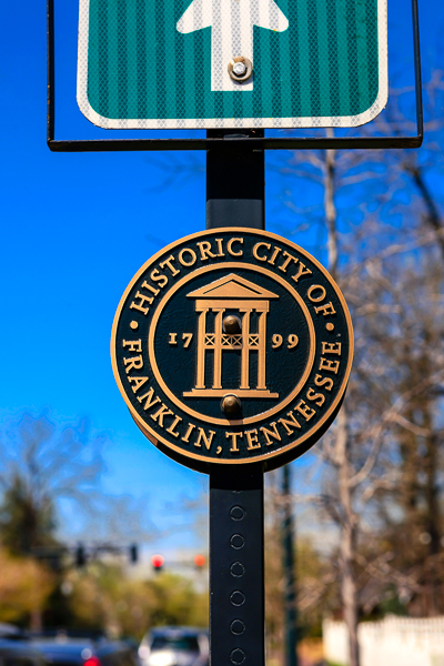 Historic City of Franklin Tennessee round plaque Franklin, TN, USA - April 4, 2016: Historic City of Franklin Tennessee round plaque